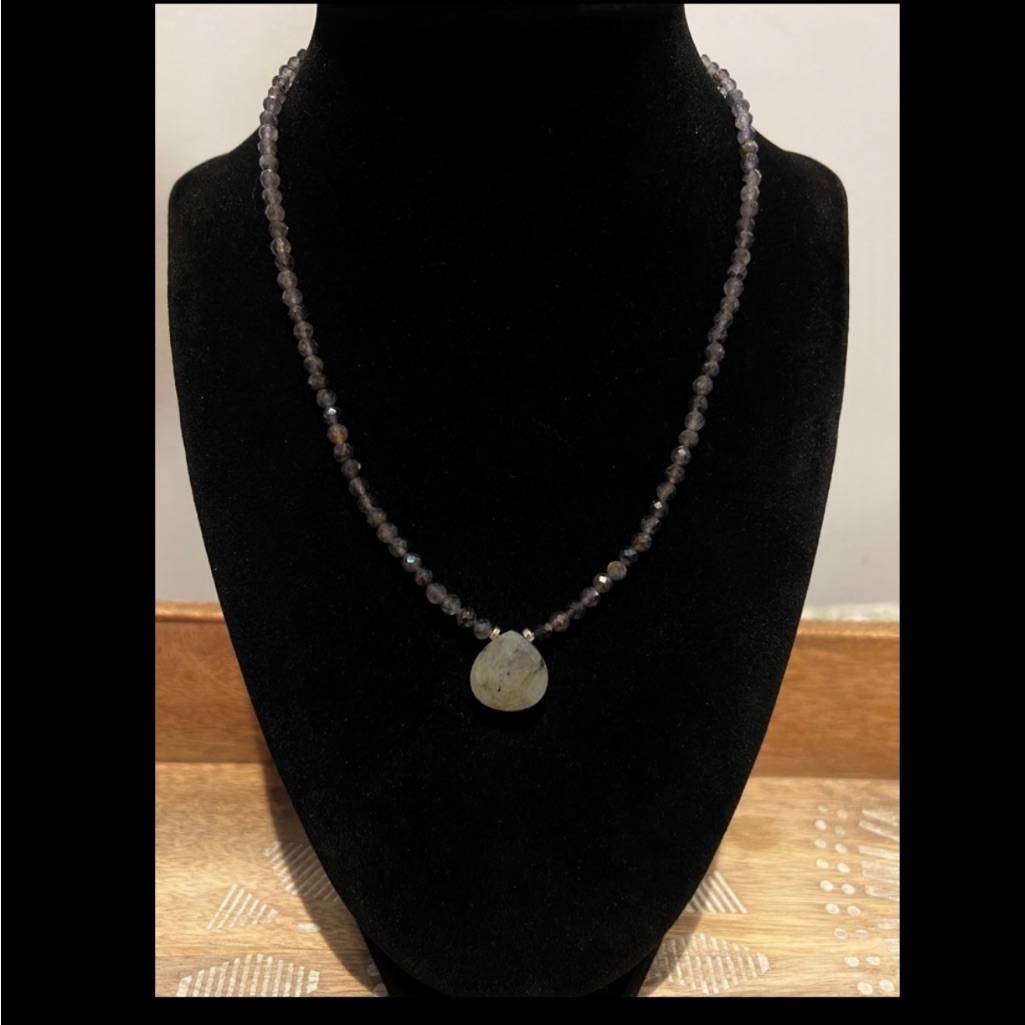 New Pretty Grey Faceted Labradorite Teardrop Choker Necklace With Toggle Clasp